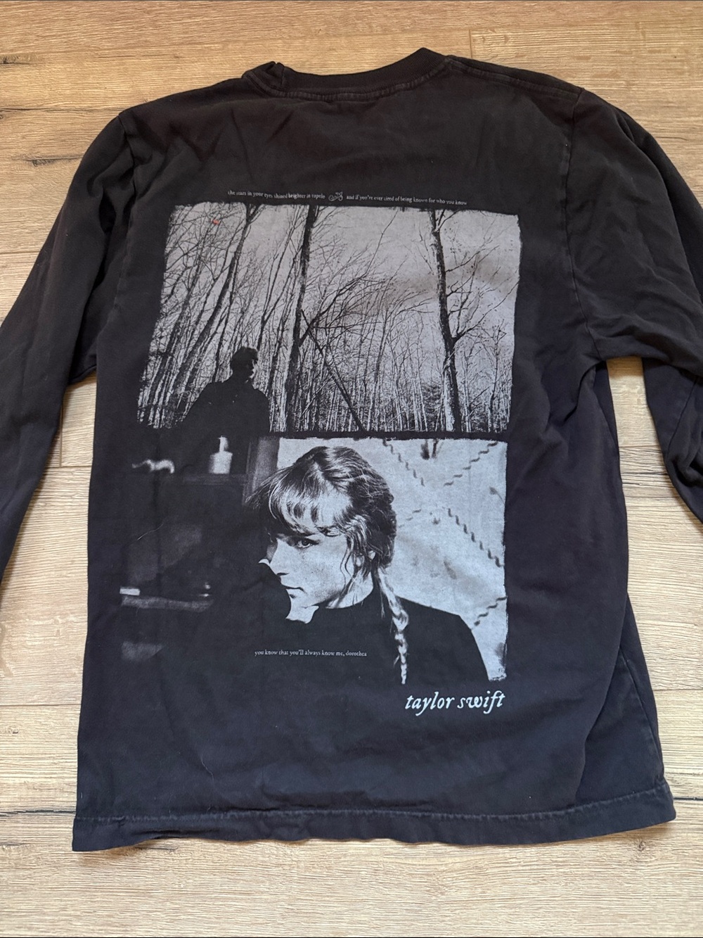 Taylor Swift Black Long-Sleeve Back-Graphic Tee Evermore sz small shirt ts